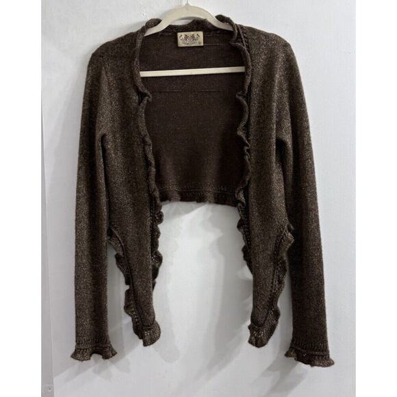 Vintage Juicy Medium Cashmere Cardigan Sweater Brown Gold Cropped Y2K Nature - Picture 5 of 12